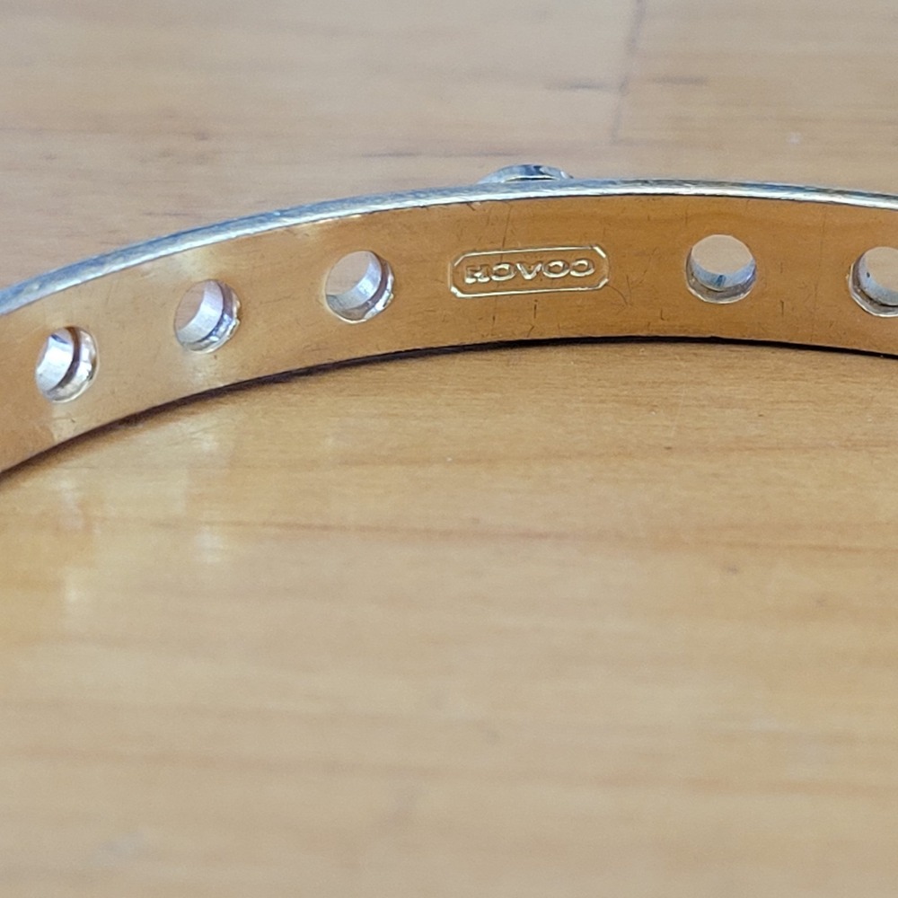Vintage COACH Gold Tone Enamel Grommet Rivet Bangle Purple Pink - Picture 4 of 8